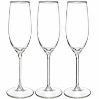 Champagneglazen set Lina - doosje 12x stuks - chique transparant glas - 21 CL - D4.5 x H23 cm