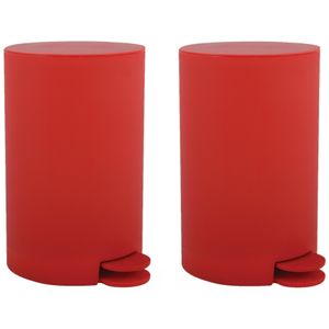 Prullenbak/pedaalemmer - 2x - kunststof - rood - 3 liter - 15 x 27 cm - Badkamer/toilet