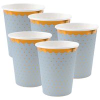 Feest wegwerp bekertjes - stippen - 50x stuks - 270 ml - blauw/goud