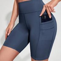 Sport Studio High Waist Biker Shorts with Phone Pocket - Black Dusty Blue / M