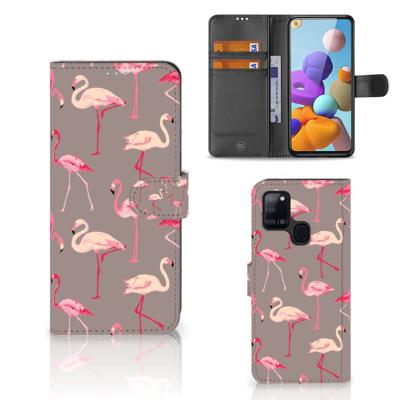 Samsung Galaxy A21s | Telefoonhoesje | Met pasjeshouder | Flamingo