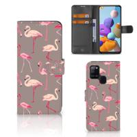 Samsung Galaxy A21s | Telefoonhoesje | Met pasjeshouder | Flamingo