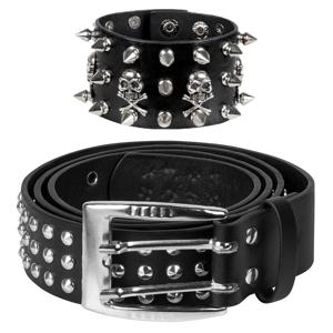 Verkleed setje Biker/Rocker - Heren - riem en armband met studs - zwart