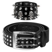 Verkleed setje Biker/Rocker - Heren - riem en armband met studs - zwart