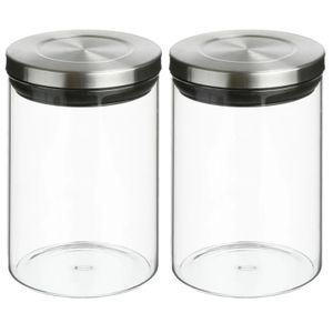 2x stuks voorraadbussen/voorraadpotten 0,6L glas met RVS deksel