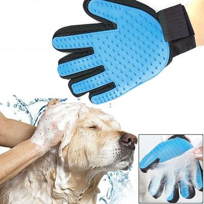 Rechter hand vijf vinger Deshedding borstel handschoen huisdier zachte efficiënte massage verzorging (hemelsblauw)