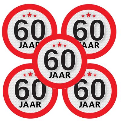 60 jaar leeftijd sticker - 5x - rond - Dia 9 cm - 60 jaar verjaardag - jubileum - leeftijd versierin