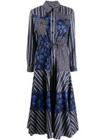 Kenzo robe-chemise mi-longue à mélange d'imprimés - Bleu - thumbnail