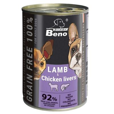 SUPER BENO Lamb with chicken livers - nat hondenvoer - 415g
