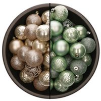 74x stuks kunststof kerstballen mix van champagne en mintgroen 6 cm - Kerstbal