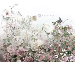 Karo-art Schilderij - Aquarel bloemenveld - Print op canvas, Multikleur , 3 maten , Wanddecoratie