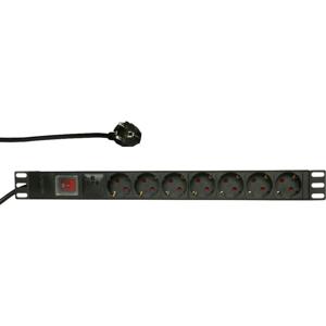 LogiLink PDU7C01 19 inch Stekkerdoos voor patchkast 1 HE Geaarde contactdoos Aluminium profiel, Met schakelaar, Vast inbouw Zwart