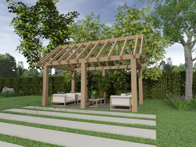 Overkapping Zadeldak Douglas 3000mm diep - 150mm balken - fijn bezaagd