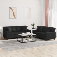 2-delige Loungeset met kussens kunstleer zwart