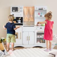 Kinderkeuken met Kookaccessoires Speelkeuken Hout met Magnetron Koffiezetapparaat Ijsmachine Gootsteen en Oven Speelgoedkeuken (Wit)