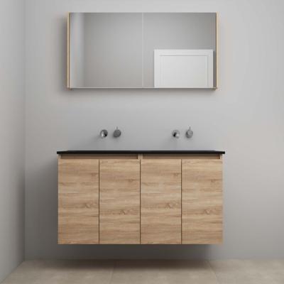 On-Line Badkamermeubelset - 120 cm - Voorgemonteerd - Greeploze Ladestructuur - Acryl Wastafel - zonder Kraangat - Spiegelkast - Eiken - V02