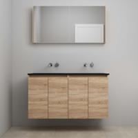 On-Line Badkamermeubelset - 120 cm - Voorgemonteerd - Greeploze Ladestructuur - Acryl Wastafel - zonder Kraangat - Spiegelkast - Eiken - V02