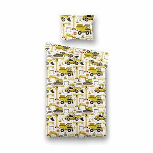 Kinderdekbedovertrek Strong Trucks - 140x200 cm Geel/ Oranje - Dessin: - Fresh and Co Kids - Dekbed-Discounter.nl