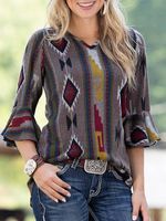 Grey Cotton-Blend Casual Long Sleeve Shirt