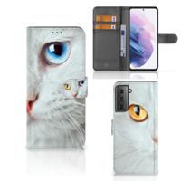 Samsung Galaxy S21 Plus | Telefoonhoesje | Met pasjeshouder | Witte Kat