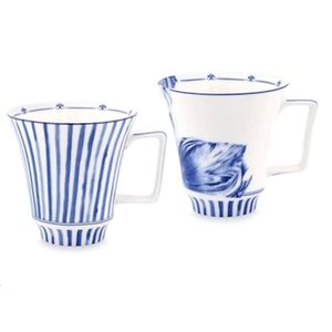 Heinen Delfts Blauw Sharing Moments - Mok - Tulip Stripes - Set van 2