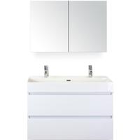 Maxx XL Badmeubelset 100 cm - Wit Hoogglans - Wastafel Kube 2 Kraangaten met Spiegelkast