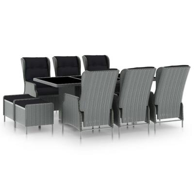 9-delige Tuinset met kussens poly rattan lichtgrijs