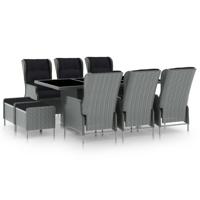 9-delige Tuinset met kussens poly rattan lichtgrijs