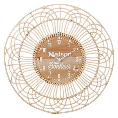 Ostaria Wandklok/muur klok - Ibiza stijl - D50 cm - rotan - naturel - keuken/kamer