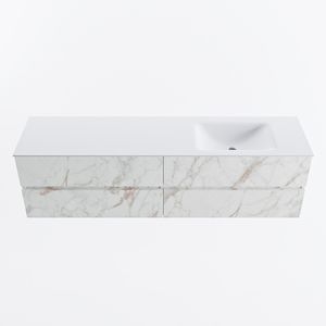 MONDIAZ VICA 180cm badmeubel onderkast Carrara 4 lades. Wastafel CLOUD rechts 1 kraangat, kleur Talc.