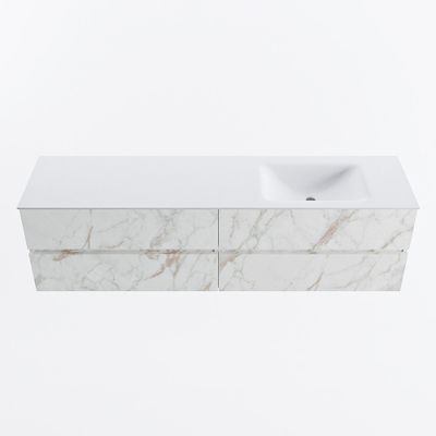 MONDIAZ VICA 180cm badmeubel onderkast Carrara 4 lades. Wastafel CLOUD rechts 1 kraangat, kleur Talc.
