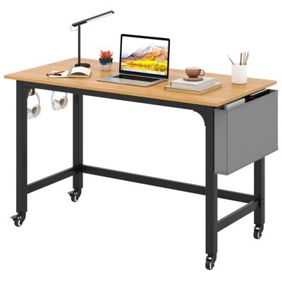Bureau met Wieltjes Computertafel met Afneembare Stoffen Zak en Koptelefoonhaak 120 x 60 x 75 cm Hout