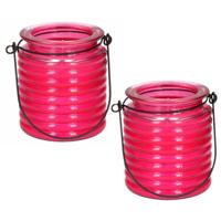 Citronellakaars - 2x - in roze geribbeld glas - 8 cm - insecten verjagen - buitenkaars
