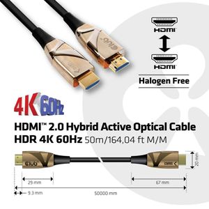 CLUB3D HDMI 2.0 UHD Active Optical Kabel HDR 4K 60Hz M/M 50 meter