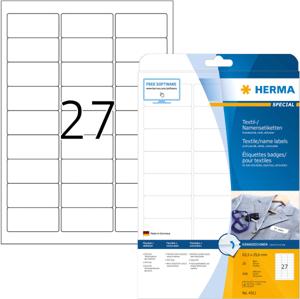 A4 naametiketten textiel 63,5x29,6mm wit 20 vel Herma 4511