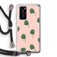 Cactusprint roze: Huawei P40 Transparant Hoesje met koord