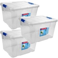 5x Opbergboxen/opbergdozen met deksel 25 liter kunststof transparant/blauw