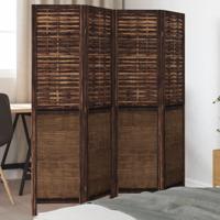 Kamerscherm met 4 panelen massief paulowniahout donkerbruin