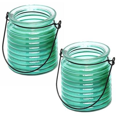 Citronellakaars - 2x - in blauw geribbeld glas - 8 cm - insecten verjagen - buitenkaars