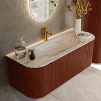 Badmeubel Mondiaz Kurve-Dlux | 120 cm | Meubelkleur Ruby | Wastafelkleur Nata | Solid surface | Wasbak midden spoelbak | 1 kraangat