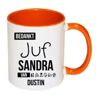 Bedankt Juf mok met naam (oranje)