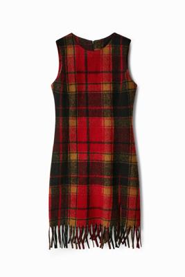 Korte geruite slim fit jurk - RED - M