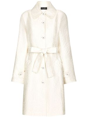 Dolce & Gabbana manteau en brocart à simple boutonnage - Blanc