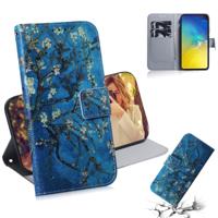 Abrikoos bloem patroon gekleurde tekening horizontale Flip lederen case voor Galaxy S10 E met houder & card slots & portemonnee