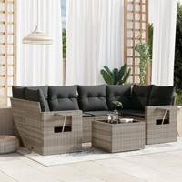 7-delige Loungeset met kussens poly rattan lichtgrijs