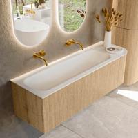 Badmeubel Mondiaz Kurve | 145 cm | Meubelkleur Oak | Wastafelkleur Talc | Links spoelbak | Zonder kraangaten