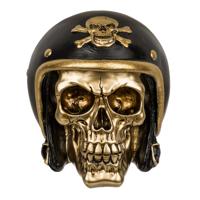 Spaarpot van Biker doodshoofd - polyresin - 15 x 13 cm - Zwart/goud - Volwassenen