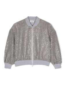 Brunello Cucinelli Kids veste bomber zippée à sequins - Gris