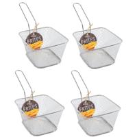 Frietmandje - 4x stuks - zilver - 13,5 cm - RVS - serveermandje voor patat/snack - frituurmandje