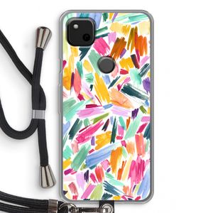 Watercolor Brushstrokes: Pixel 4a Transparant Hoesje met koord